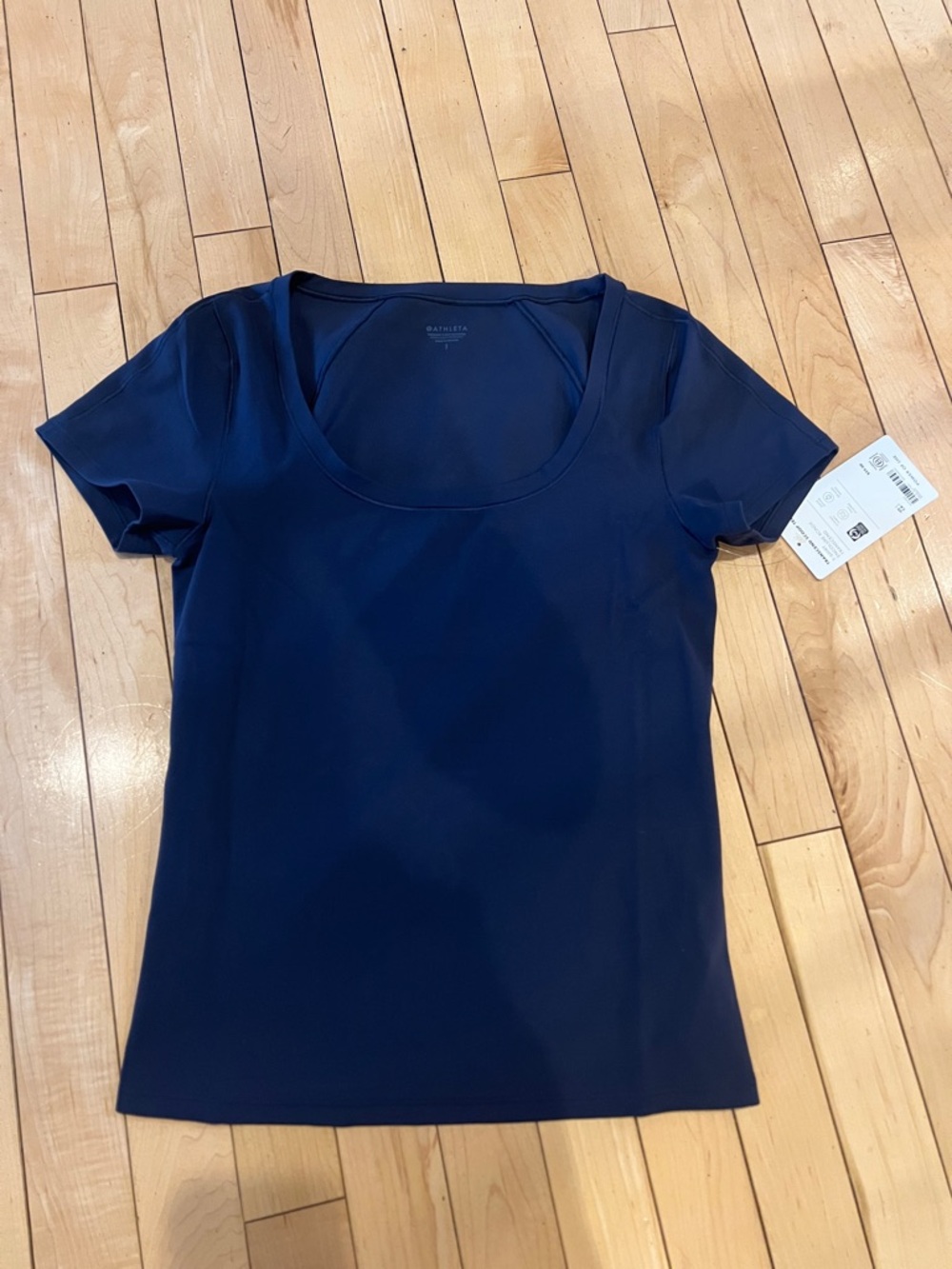NWT Athleta Transcend Navy Scoop Neck Short Sleeve Tee Size Small